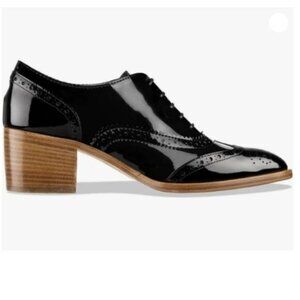 FOWT Women's Perforated Lace-Up Oxfords Almond Toe Mid Chunky Heel Brogues Black